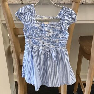 Girls' Blue Striped Smocked Dress